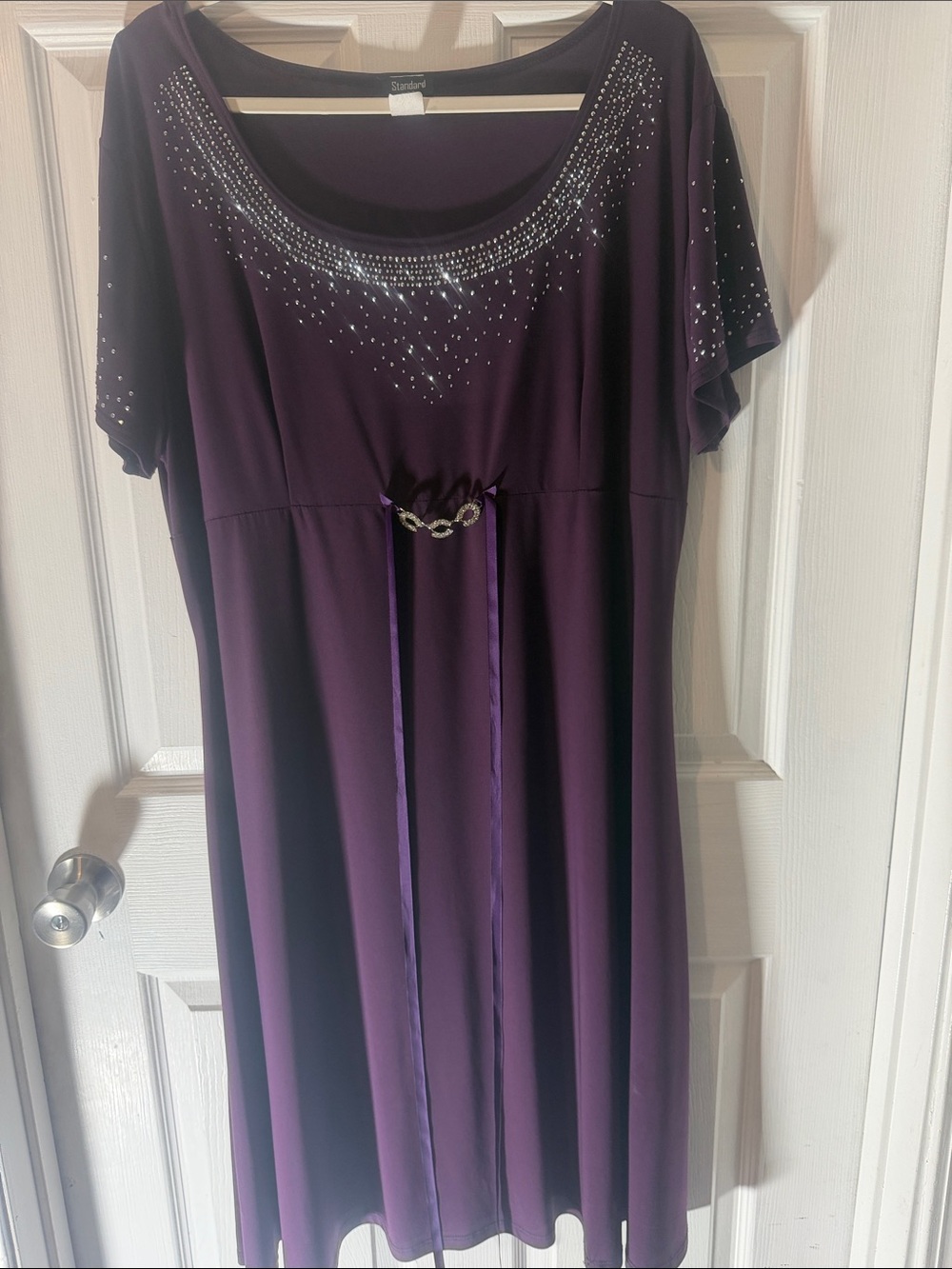 Purple Embellished Short-Sleeve Women's Dress
